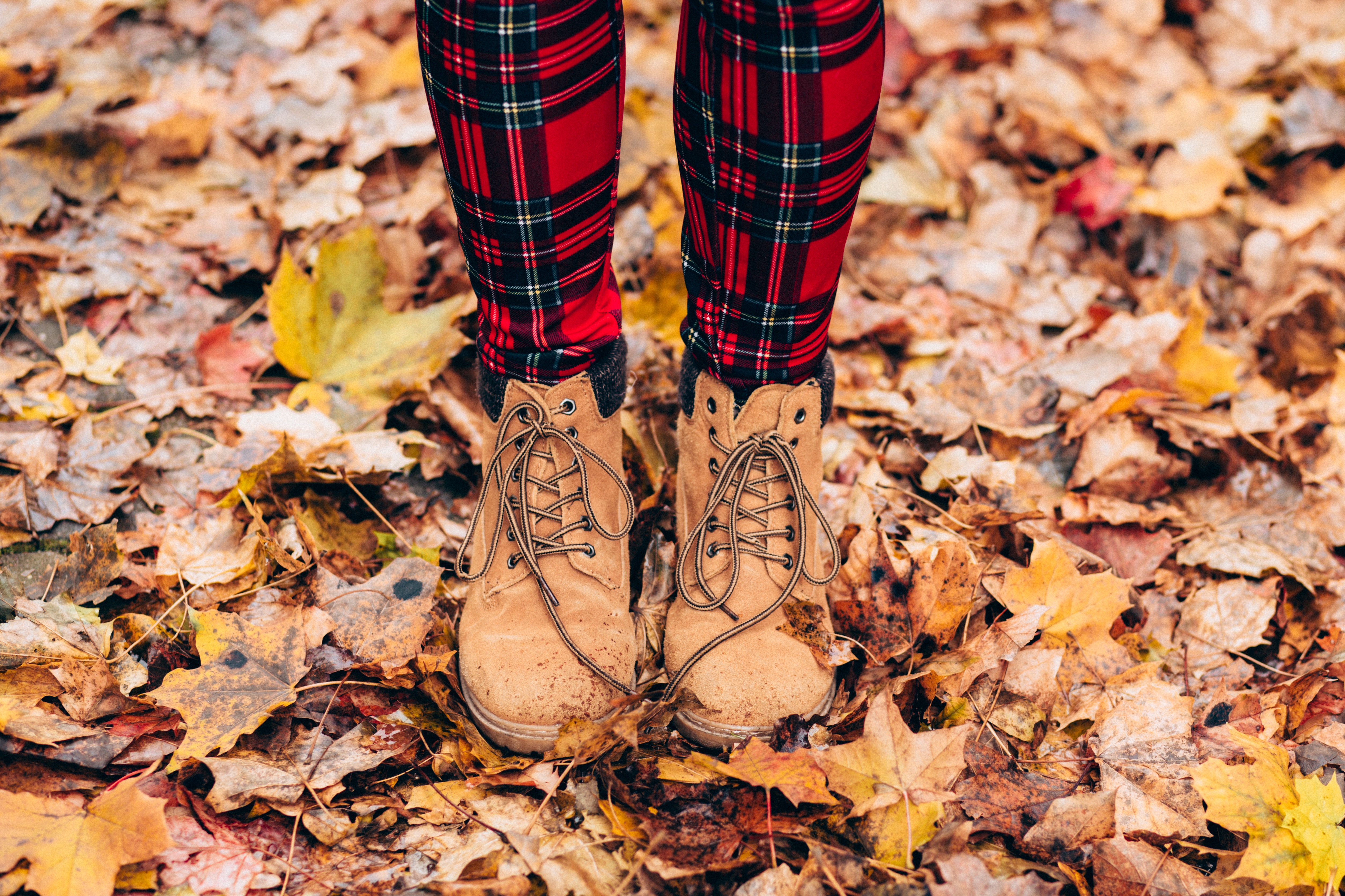 fall or autumn boots and dry leaves